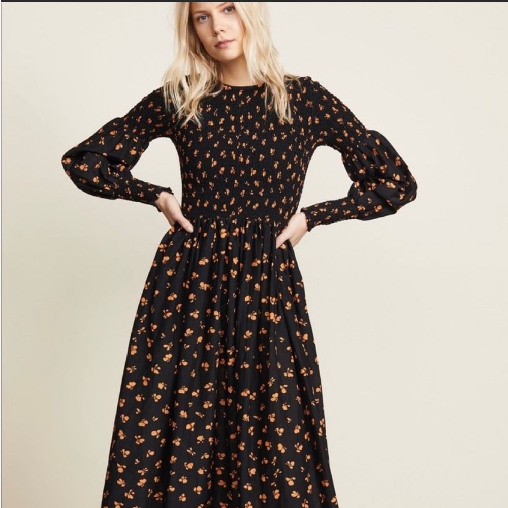Ganni beacon floral print smocked maxi dress